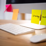 SEO and social media marketing tactics organized on sticky notes for client campaign planning